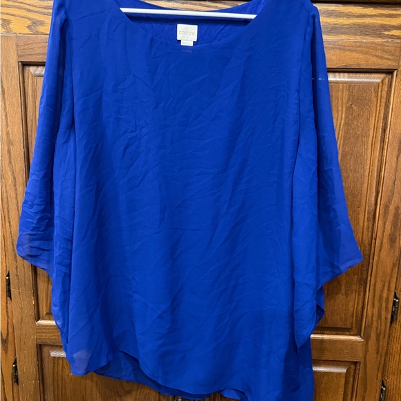 Chico’s Blouse Top 3P Petite XL Blue Asymmetrical Hem 3/4 Sleeve - Picture 1 of 4